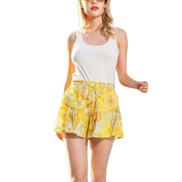 Julie‎ Brown NWT Floral Print High Rise Ruffle Drawstring Shorts, Small - Picture 2 of 13